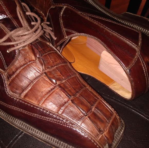 12 hornback crocodile and eel skin leather oxfords - Picture 4 of 7